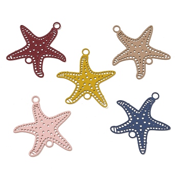 430 Stainless Steel Connector Charms, Etched Metal Embellishments, Starfish Links, Mixed Color, 21x20.5x0.5mm, Hole: 1.8mm