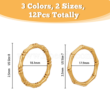 12Pcs 6 Style 304 Stainless Steel Bamboo Sticker Finger Ring for Women(RJEW-DC0001-14)-2