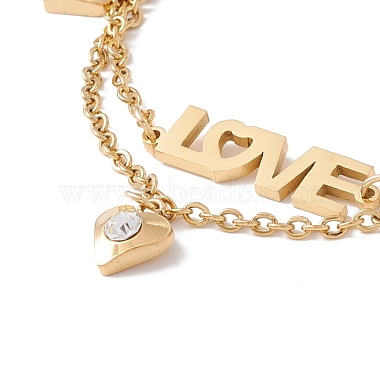 Bracelet à breloques cœur et mot d'amour en cristal strass avec 304 chaînes en acier inoxydable pour femme(STAS-P304-15G)-2