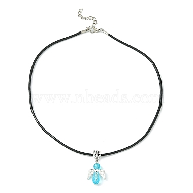 Angel Shape Alloy with Glass Pendant Necklaces(NJEW-JN04560)-6