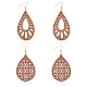 2 Pairs 2 Style Natural Wood Hollow Out Teardrop Dangle Earrings(EJEW-AN0001-54)-1