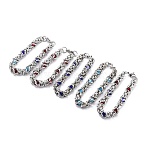 304 Stainless Steel Byzantine Chain Bracelet for Girl Women, Round Glass Beads Bracelets, Chainmaille Weaves Jewelry, Mixed Color, 8-1/4~8-5/8 inch(21~22cm)(BJEW-Z011-17P)