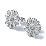Sunflower Brass Stud Earrings, Long-Lasting Plated, Platinum, 16x17mm(EJEW-D098-08P)