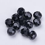 Acrylic Beads, Faceted, Round, Black, 10x9.5mm, Hole: 1.8mm(X-TACR-Q257-10mm-V72)