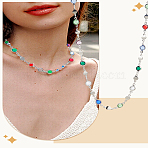 1Pc Brass & Alloy Colorful Glass Flat Round Link Chain Necklaces, Platinum, 31.50 inch(80cm)(NJEW-LP0002-85P)