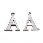 Tarnish Resistant 304 Stainless Steel Charms, Stainless Steel Color, Alphabet, Stainless Steel Color, Letter.A, 12x10.5x1mm, Hole: 1mm(STAS-H122-A-P)