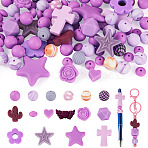 92Pcs Transparent Silicone Focal Beads, Mixed Shapes, Blue Violet, 12~35x12~15x6~15mm.(SIL-TA0002-85C)