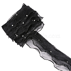 5 Yards Polyester Lice Trim, with Plastic Pearl Beads, Black, 4-1/2 inch(115mm)(OCOR-CY0001-92A)