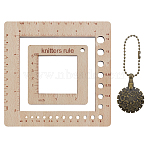 Wood Knitting Tools Sets, with Brass Pendants, Antique Bronze, 145x145x4.5mm(DIY-WH0888-335AB-01)