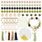 DIY Beaded Keychain Wristlet Making Kit, Including Silicone Round & Unfinished Wood Beads, Brass Suede Tassels, Alloy Split Key Rings & Spring Gate Rings, Elastic Thread, Mixed Color(DIY-CA0004-42)