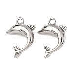 304 Stainless Steel Pendants, Dolphin, Stainless Steel Color, 18x13.5x7mm, Hole: 1.8mm(STAS-P421-01P)