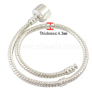 Brass European Bracelets, with Brass Clasp, Silver Color Plated, about 15cm long(Excluding the length of lcok), 3mm thick, 2mm hole(X-PPJ008Y-15CM-S)