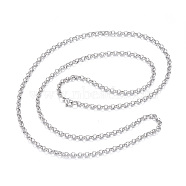 304 Stainless Steel Necklaces, Rolo Chain Necklaces, Stainless Steel Color, 29.53x0.16x0.06 inch(75x0.4x0.15cm)(X-NJEW-E080-01P)