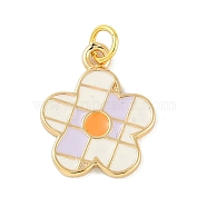 Brass Enamel Pendants, with Jump Ring, Real 18K Gold Plated, Flower Charm, Thistle, 18.5x15x1mm, Hole: 3mm(KK-B114-15G-02)