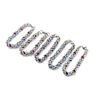 304 Stainless Steel Byzantine Chain Bracelet for Girl Women, Round Glass Beads Bracelets, Mixed Color, 8-1/4~8-5/8 inch(21~22cm)(BJEW-Z011-17P)