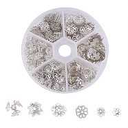 540Pcs 6 Style Iron Bead Caps, Multi-Petal, Silver, 6~10mm, Hole: 1.5mm(IFIN-CJ0001-58)