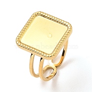 304 Stainless Steel Open Cuff Ring Findings, Bezel Cup Ring Settings, Square, Real 18K Gold Plated, US Size 6 1/2(16.9mm), Tray: 15x15mm(X-RJEW-Z018-45G)