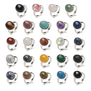 Natural & Synthetic Gemstone Oval Adjustable Rings, Lead Free & Cadmium Free, Silver Plated Brass Finger Rings for Women Men, Oval: 18x14mm, Inner Diameter: 18mm(RJEW-K371-07S)