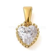 304 Stainless Steel Micro Pave Cubic Zirconia Pendants, Heart, Golden, 10x8x4mm, Hole: 5.5x2.5mm(STAS-R229-28B-G)