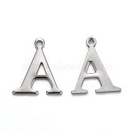 304 Stainless Steel Charms, Stainless Steel Color, Alphabet, Stainless Steel Color, Letter.A, 12x10.5x1mm, Hole: 1mm(STAS-H122-A-P)