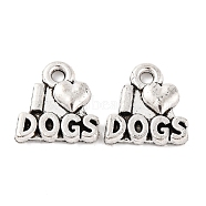 Tibetan Style Zinc Alloy Pendants, Word I Love Dogs, Lead Free & Cadmium Free, Antique Silver, 13.7x12.6x2.5mm, Hole: 2mm(X-TIBEP-R334-356AS-RS)