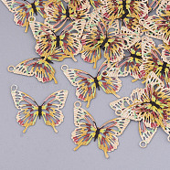 Printed Brass Pendants, Etched Metal Embellishments, Butterfly, Gold, 16.5x19x0.3mm, Hole: 1.5mm(KKC-R002-02A)