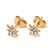 Rhinestone Flower Stud Earrings with 316 Surgical Stainless Steel Pins, Gold Plated 304 Stainless Steel Jewelry for Women, Crystal, 8x8mm, Pin: 0.8mm(EJEW-A081-10G-04)