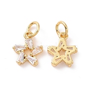 Star Brass Micro Pave Clear Cubic Zirconia Charms, with Jump Rings, Cadmium Free & Nickel Free & Lead Free, Real 18K Gold Plated, 10.5x8.5x2mm, Hole: 3mm(KK-G435-43G)