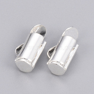 Brass Slide On End Clasp Tubes, Slider End Caps, Silver Color Plated, 6x6x4mm, Hole: 1x2mm, Inner Diameter: 3mm(KK-Q747-11A-S)
