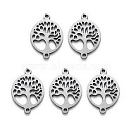 304 Stainless Steel Links Connector, Laser Cut, Flat Round with Tree of Life, Stainless Steel Color, 19.5x13.5x1mm, Hole: 1mm(X-STAS-R107-15)