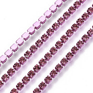 Electrophoresis Iron Rhinestone Strass Chains, Rhinestone Cup Chains, with Spool, Rose, SS6.5, 2~2.1mm, about 10yards/roll(CHC-Q009-SS6.5-B15)
