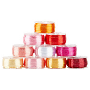 10 Rolls 10 Colors Polyester High Gloss Single-Strand Thread, with Plastic Bobbin, for Hanfu Hairpin Accessories, Mixed Color, 0.1mm, about 65.62~76.55 Yards(60~70m)/roll, 1 roll/color(OCOR-WH0047-55)