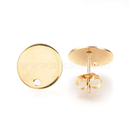 304 Stainless Steel Stud Earring Findings, with Loop and Ear Nuts/Earring Backs, Flat Round, Golden, 12mm, Hole: 1mm, Pin: 0.8mm,(X-STAS-Q223-08A)