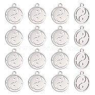 Unicraftale 16Pcs 201 Stainless Steel Charms, Laser Cut, Manual Polishing, Flat Round with Yin Yang, Stainless Steel Color, 14x12x1mm, Hole: 1.6mm(STAS-UN0030-53)