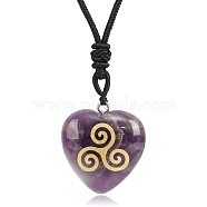 Saint Patrick's Day Natural Amethyst Pendant Necklaces, Heart, 26.77 inch(68cm)(PW-WG10522-04)