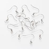 304 Stainless Steel Earring Hooks, Ear Wire, with Horizontal Loop, Stainless Steel Color, 17~19x21x1.7mm, Hole: 2mm, 22 Gauge, Pin: 0.6mm(STAS-S066-10)