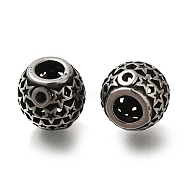 304 Stainless Steel European Beads, Large Hole Beads, Round with Star, Antique Silver, 9.5x9mm, Hole: 4mm(STAS-D191-07D-AS)