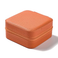 Square PU Leather Jewelry Zipper Storage Boxes, Travel Portable Jewelry Cases for Necklaces, Rings, Earrings and Pendants, Dark Orange, 9.6x9.6x5cm(CON-K002-04C)