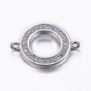 Brass Micro Pave Cubic Zirconia Links, Flat Round, Real Platinum Plated, 14x19.5x2mm, Hole: 1.5mm(ZIRC-E136-51P)
