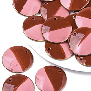 Two Tone Handmade Porcelain Pendants, Ornamental with Gold, Flat Round, Red, 39x4.5mm, Hole: 2.5mm(PORC-S501-002A)