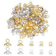 100Pcs 10 Styles 201 & 304 Stainless Steel Bead Cap Pendant Bails, for Globe Glass Bubble Cover Pendants, Golden & Stainless Steel Color, 4~10x4~10mm, Hole: 2~3mm, 10Pcs/tyle(STAS-FI0001-02)