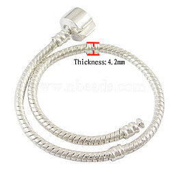 Brass European Bracelets, with Brass Clasp, Silver Color Plated, about 15cm long(Excluding the length of lcok), 3mm thick, 2mm hole(X-PPJ008Y-15CM-S)