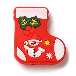 Christmas series Silicone Beads, Red, Christmas Socking, 30x26.5x8mm, Hole: 2mm(SIL-S006-01F)