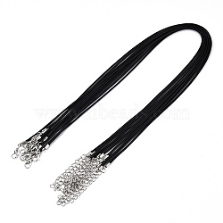 Waxed Cotton Cord Necklace Making, with Alloy Lobster Claw Clasps and Iron Chain Extenders, Black, 17-1/8 inch(43.5cm), 1.5mm(MAK-YWC0001-01P-01)
