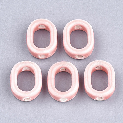 Handmade Porcelain Bead Frames, Bright Glazed Porcelain, Oval, Pink, 16x12.5x5.5mm, Hole: 2mm(PORC-S499-15N)