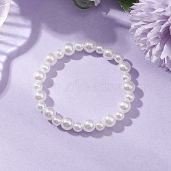 Kids ABS Plastic Imitation Pearl Round Beads Stretch Bracelets, White, Inner Diameter: 1-3/4~2 inch(4.5~5cm), 1pc/style(BJEW-JB11558-03)