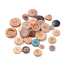 Natural Wood Buttons, 1~4 Hole, Mixed Shapes, Mixed Color, 9.8~28.5x14~28.5x2~5.5mm, Hole: 1~3.5mm(BUTT-K008-05)