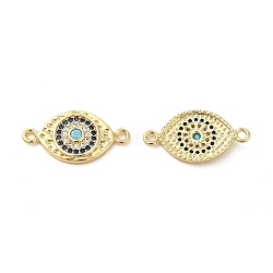 Rack Plating Brass Micro Pave Blue & Clear Cubic Zirconia Connector Charms, Horse Eye Links, Cadmium Free & Lead Free, Long-Lasting Plated, Real 18K Gold Plated, 21.5x11x2.5mm, Hole: 1.5mm(KK-D087-02G)
