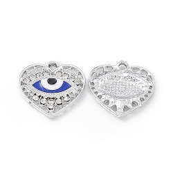Alloy Crystal Rhinestone Pendants, with Enamel Evil Eye, Heart Charms, Platinum, 20.5x20x2.5mm, Hole: 2mm(FIND-C019-20P)