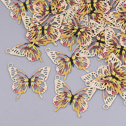 Printed Brass Pendants, Etched Metal Embellishments, Butterfly, Gold, 16.5x19x0.3mm, Hole: 1.5mm(KKC-R002-02A)